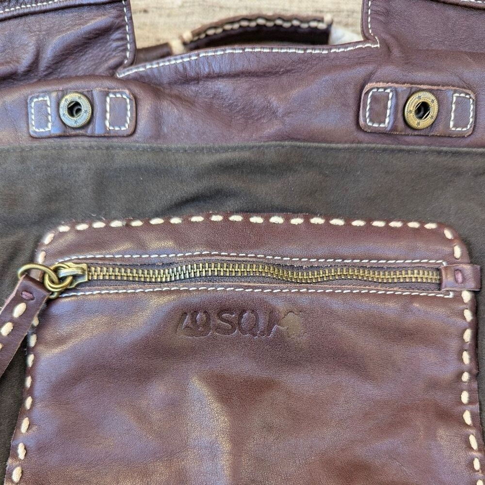 49 Square Miles Brown Leather Shoulder Bag Large Crossbody Purse Hobo Tote - Picture 11 of 11